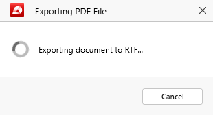 PDF Extra: PDF to RTF export in progress